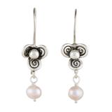 'Pale Pink Cultured Pearl and 950 Silver Dangle Earrings'