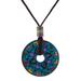 Garden of the Sun,'Hand Painted Blue Multicolored Ceramic Pendant Necklace'