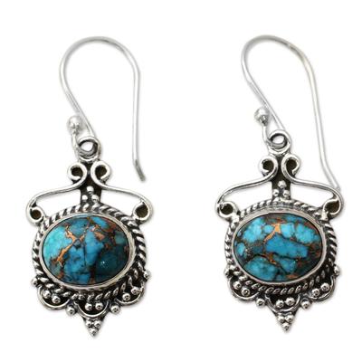 Oceans of Love,'Blue Composite Turquoise and Sterling Silver Dangle Earrings'