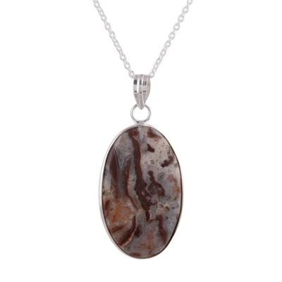 Intricate Island,'Oval Agate Pendant Necklace in Pink and Russet from India'