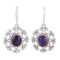 Oval Majesty,'Handcrafted Oval Amethyst Dangle Earrings from India'