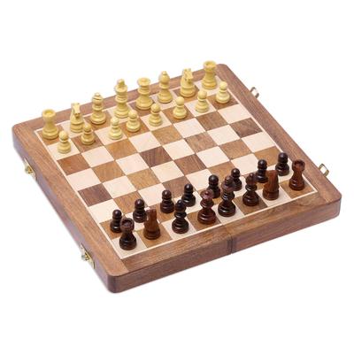 Strategist,'Wood Travel Chess Set with Board Folding into Storage Case'