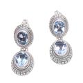 Courtly Adornment,'Blue Topaz and Sterling Silver Dangle Earrings with Posts'