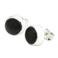 Sweet Spot,'Handcrafted Modern Sterling Silver Stud Obsidian Earrings'