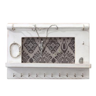 White Tegalalang Heritage,'Handmade White Jewelry Display Wall Panel in Wood and Cotton'