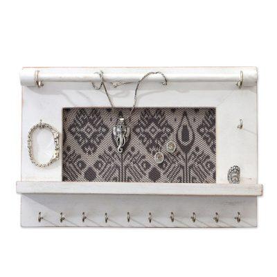 White Tegalalang Heritage,'Handmade White Jewelry Display Wall Panel in Wood and Cotton'