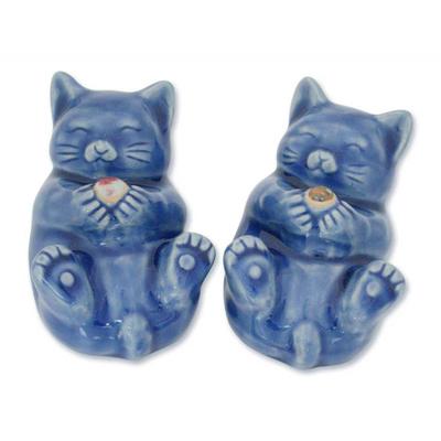 'Happy Kitties' (pair) - Hand Made Celadon Ceramic...