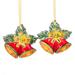 'Hand-Painted Red and Yellow Ceramic Bell Ornaments (Pair)'