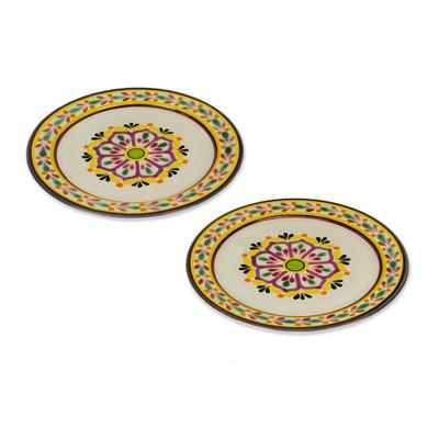 Mexican Lavender,'Purple and Yellow Majolica Ceramic Dinner Plates (Pair)'