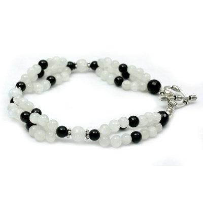 Rainbow moonstone and onyx beaded bracelet, 'Gulmohar Lady'