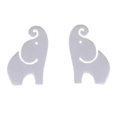 'Brushed-Satin Sterling Silver Elephant Stud Earrings'