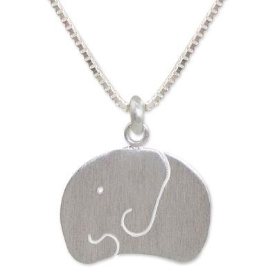 Sterling silver pendant necklace, 'Baby Elephant'