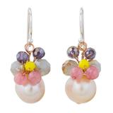 Butterfly Party in Pink,'Pink Cultured Pearl Dangle Earrings with Butterfly Motif'