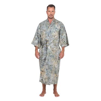 Men's cotton batik robe, 'Bull Snake' - Men's Hand...