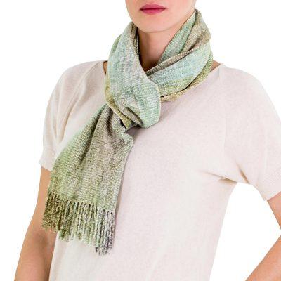 Bamboo chenille scarf, 'Aqua Mist'