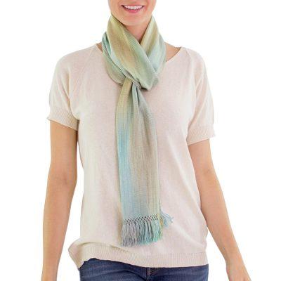 Bamboo fiber scarf, 'Iridescent Mint Pastel'