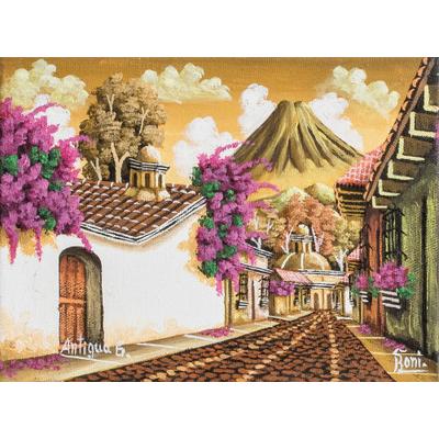 Antigua Guatemala II,'Nostalgic Small Scale Oil Painting of Antigua in Sepia'