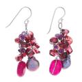 Sugar Berry,'Hand Crafted Cultured Pearl and Garnet Dangle Earrings'