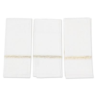 Snow Sophistication,'Set of Three White Cotton Dish Towels with Lurex Accents'