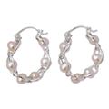 'Peach Twist' - Sterling Silver and Pearl Hoop Earrings