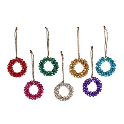 Jingling Wreaths,'Assorted Steel Bell Wreath Ornaments from India (Set of 7)'