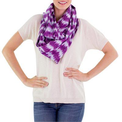 Cotton infinity scarf, 'Amethyst Twilight'