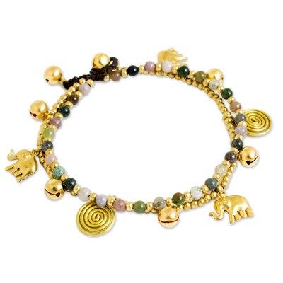 Elephant Bells,'Colorful Thai Agate Bell Anklet with Brass Beads and Charms'