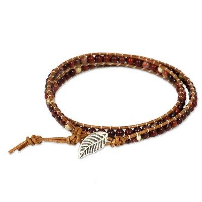 Jasper beaded wrap bracelet, 'Special Wine'