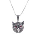 Bright-Eyed Owl,'Marcasite and Garnet Owl Pendant Necklace'