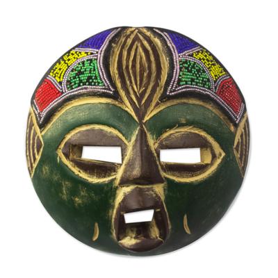 Green Face,'Recycled Plastic Beaded African Mask i...