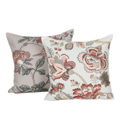 Garden Fantasy,'Cotton Cushion Covers with Tufted Embroidery (Pair)'