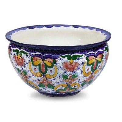 Ceramic flower pot, 'Starlight Flowers'