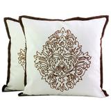 Copper Beauty,'Acrylic Embroidered Cotton Cushion Covers (Pair) from India'