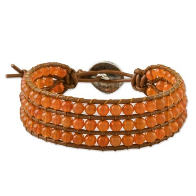 Sunlit Dawn,'Carnelian Bead and Karen Silver Button Wristband Bracelet'