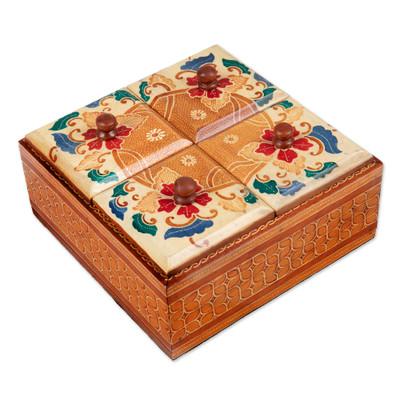 Javanese Memory,'Floral Batik Wood Decorative Box from Indonesia'