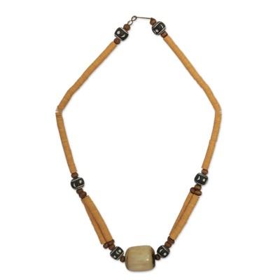 Bone beaded necklace, 'Yellow Laafi'