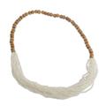 Cool White Beauty,'Recycled Glass Beaded Necklace in Cool White from Ghana'