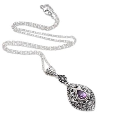 Balinese Traditional,'Artisan Crafted Amethyst Sterling Silver Pendant Necklace'