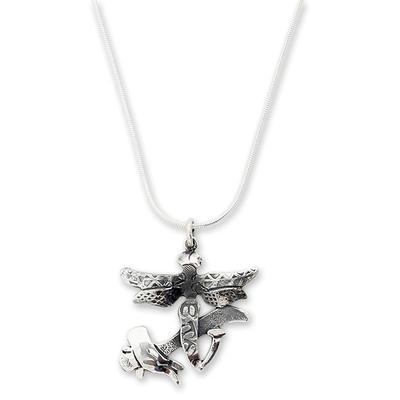 The Hammer and the Dragonfly,'Hammer Dragonfly Art Sterling Silver Pendant Necklace'