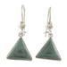 Green Triangle of Life,'Green Triangular Jade Dangle Earrings from Guatemala'