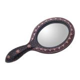 Exotic Beauty,'Handheld Batik Wood Mirror with Coffee Motif from Java'