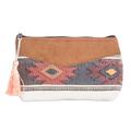 Feminine Subtlety,'Multicolored Suede Trimmed Cotton Cosmetic Bag with Tassel'