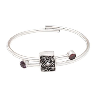 Lucky Strike,'Hand Made Amethyst and Garnet Bangle Bracelet'