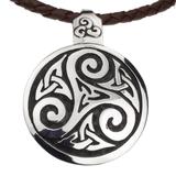 Celtic Triskelion,'Fair Trade Celtic Handcrafted Brown Leather Silver Necklace'