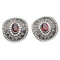 Dwarf Sunflower in Red,'Garnet and Sterling Silver Button Earrings'