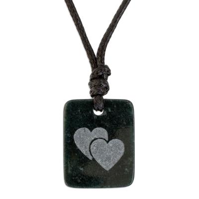 Close Hearts,'Hearts Pendant Necklace in Dark Green Jade from Guatemala'
