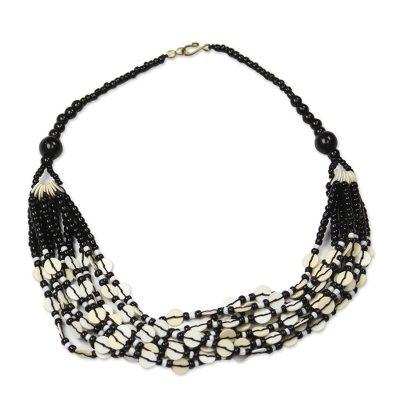 White Ghanaian Thank You,'Black and White Ghanaian Necklace of Recycled Beads'