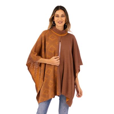 River Currents,'Alpaca Blend Poncho in Brown and O...