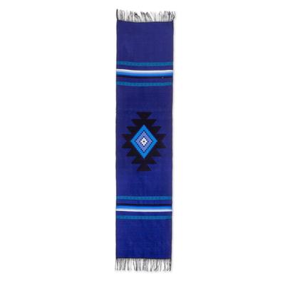 Cotton table runner, 'Blue Totonicapan Sun'
