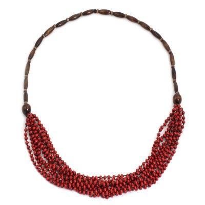 Red Muse,'Handcrafted Wood Beaded Necklace'